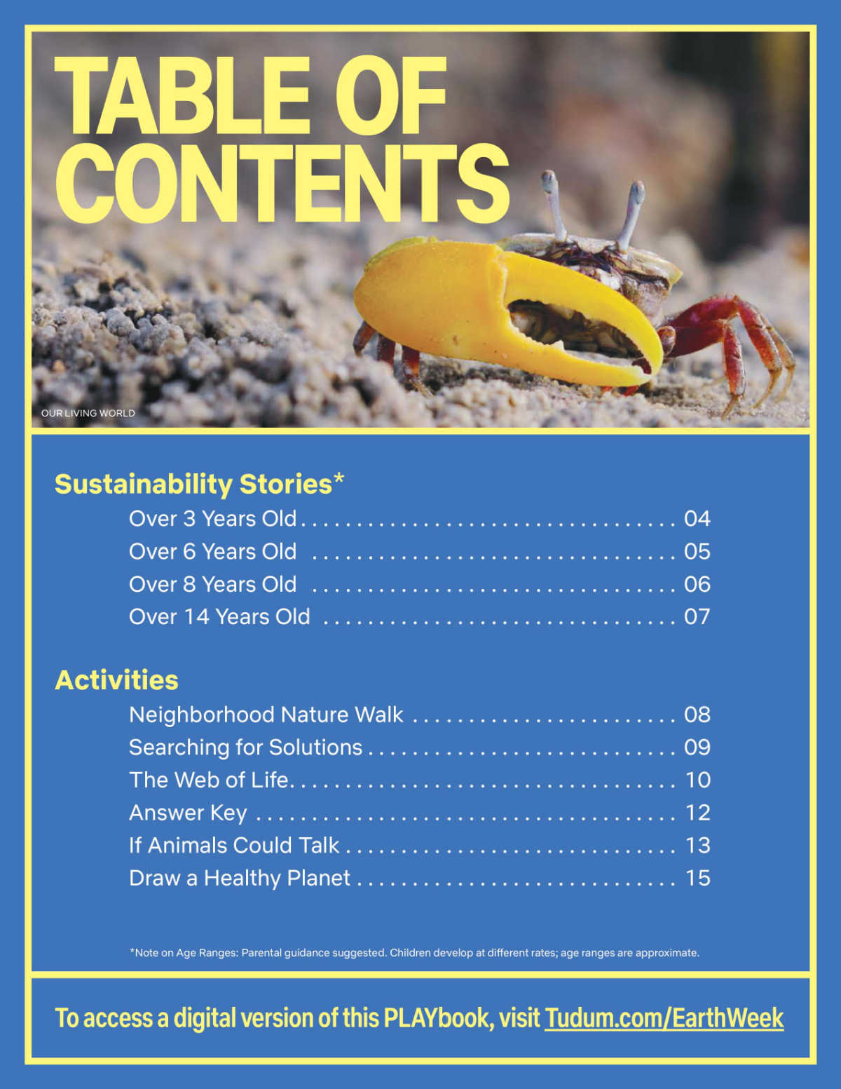 03 earth week table of contents