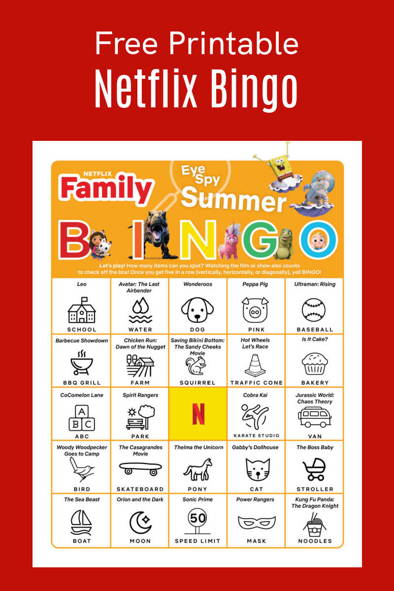 Looking for Summer fun? Keep the kids entertained with this FREE Printable Netflix Bingo! They can search for clues from their favorite shows while watching or use it as a screen-free activity. Fun for fans of Avatar, Peppa Pig, Chicken Run, and more!