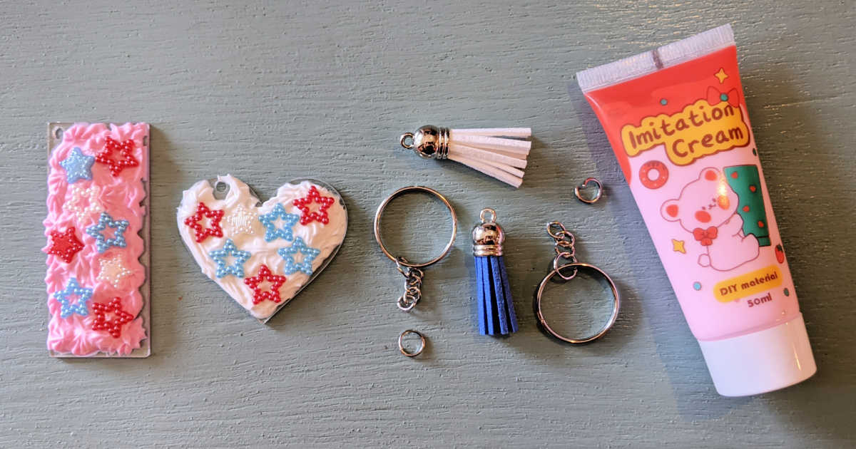cream glue keychains with supplies