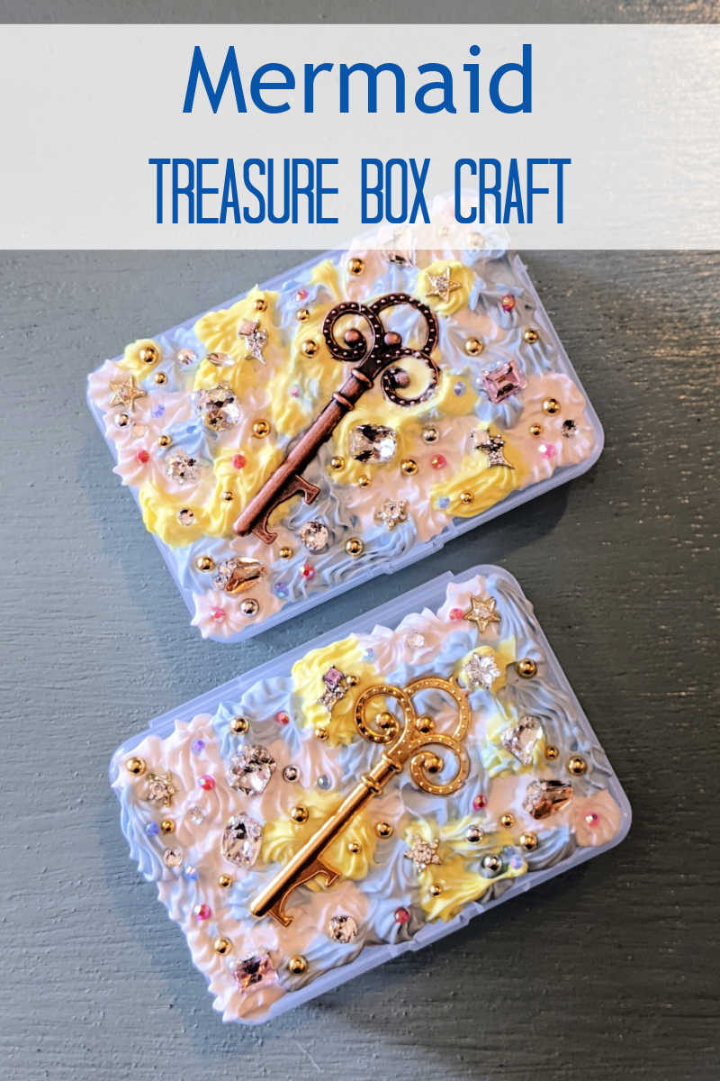 Dive into creativity with this easy and enchanting DIY Mermaid Treasure Box craft! Perfect for kids and adults alike, this craft lets you create a sparkling undersea treasure chest adorned with whipped cream glue, pearls, and rhinestones. This is a perfect ocean-themed activity for any fan of mermaids, or The Little Mermaid!