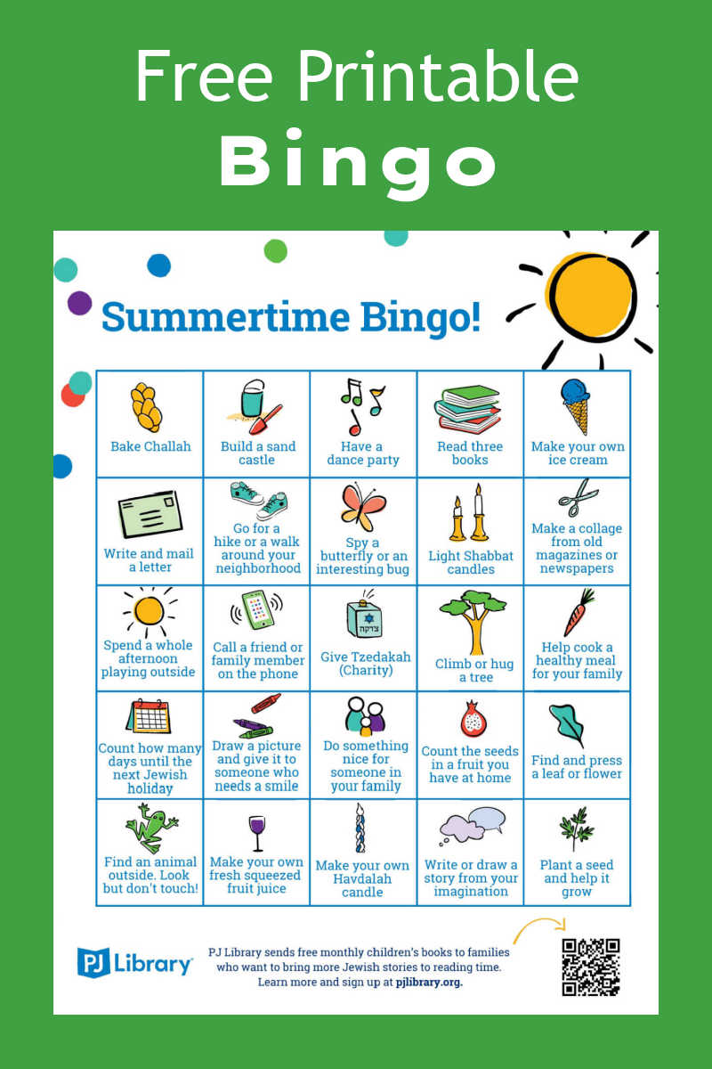 Keep the kids entertained and learning this summer with PJ Library's FREE printable Summer Bingo! Packed with educational activities like reading books, planting seeds, and creating art, this bingo game is full of fun.