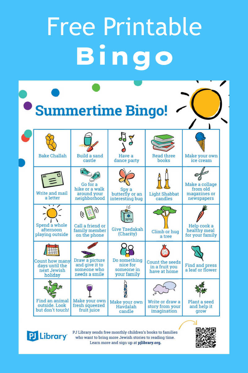 Keep the kids entertained and learning this summer with PJ Library's FREE printable Summer Bingo! Packed with educational activities like reading books, planting seeds, and creating art, this bingo game is full of fun.