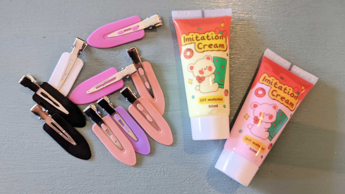 flat hair clips and cream glue