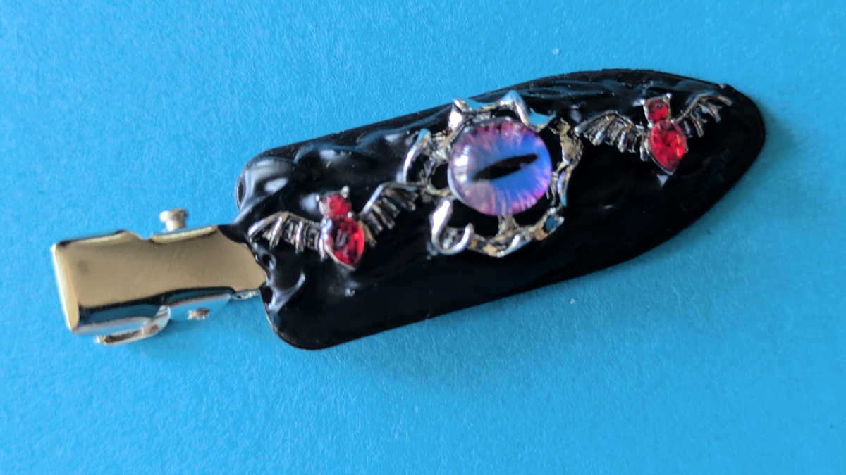 bat and dragon eye goth hair clip