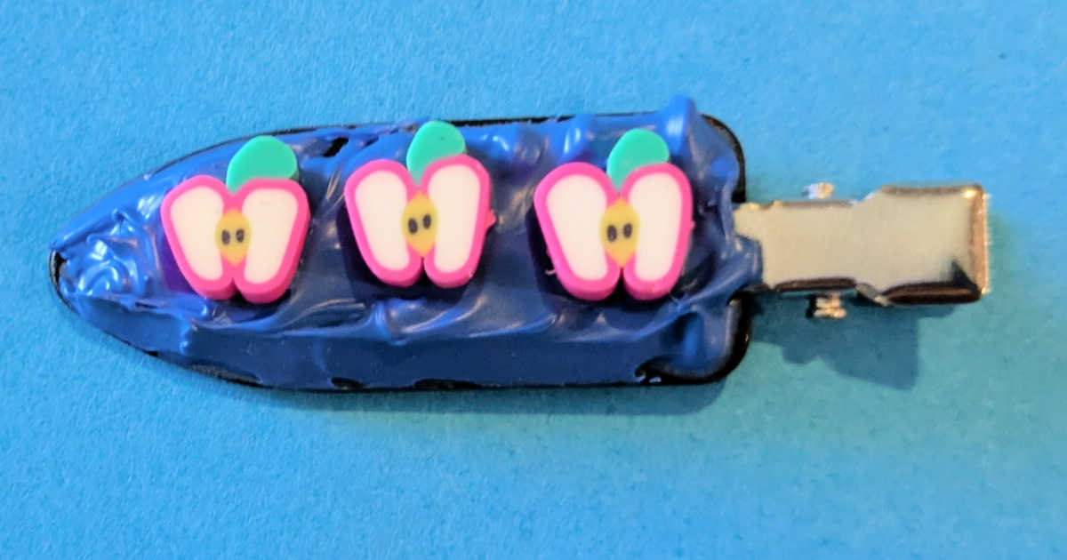 blue cream glue apple hair clip