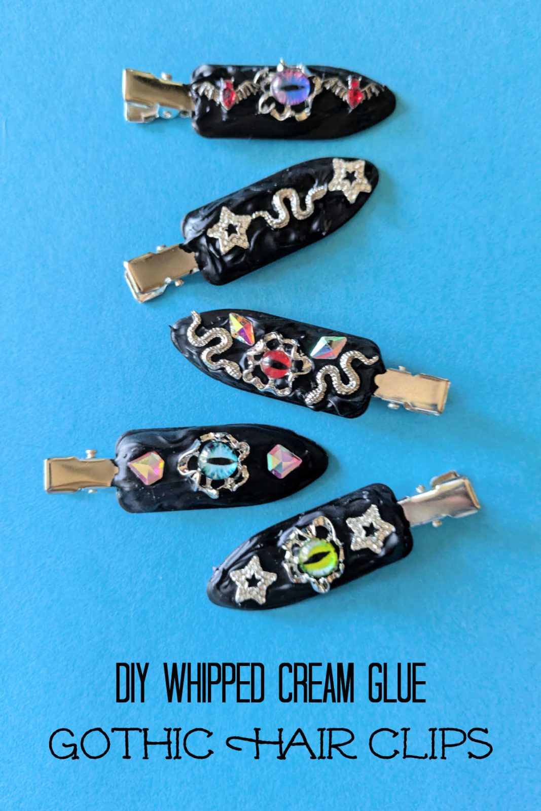 Embrace your inner goth with these DIY Gothic Hair Clips! This easy and fun craft uses black whipped cream glue and edgy embellishments to create unique and stylish hair accessories. This project is great for teens and adults who love a dark and edgy aesthetic.