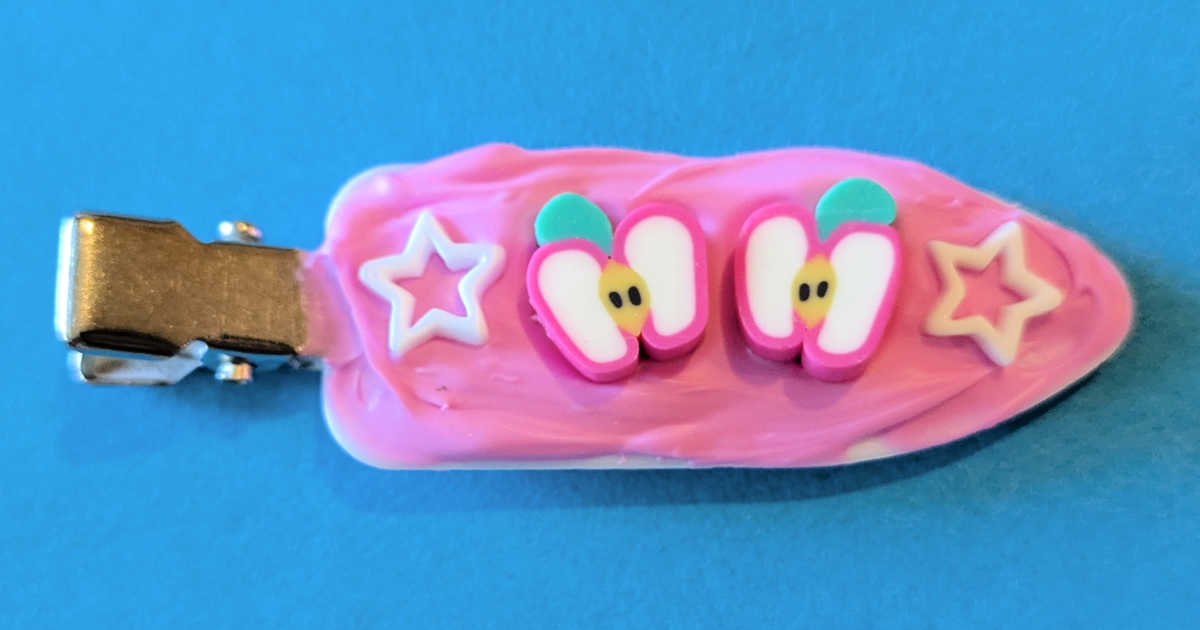 pink cream glue apple hair clip