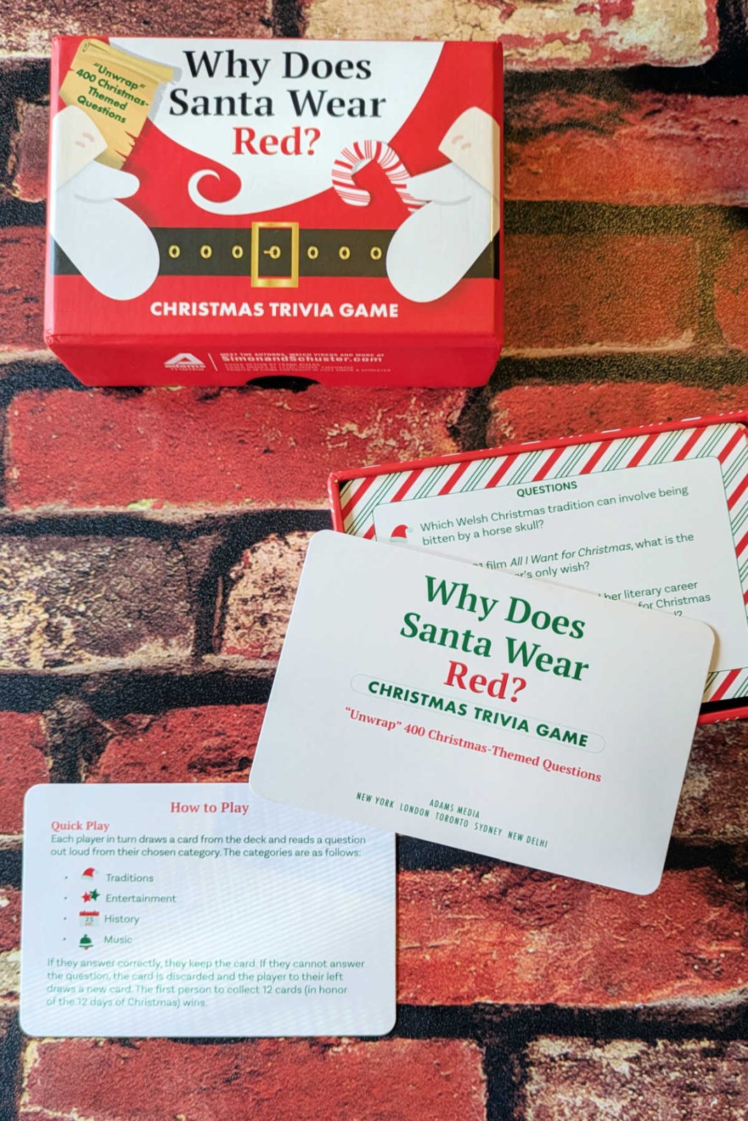 Looking for a fun and challenging Christmas trivia game? Test your holiday knowledge with "Why Does Santa Wear Red?" This entertaining deck of trivia questions will have friends and family competing to see who is the true holiday superfan.