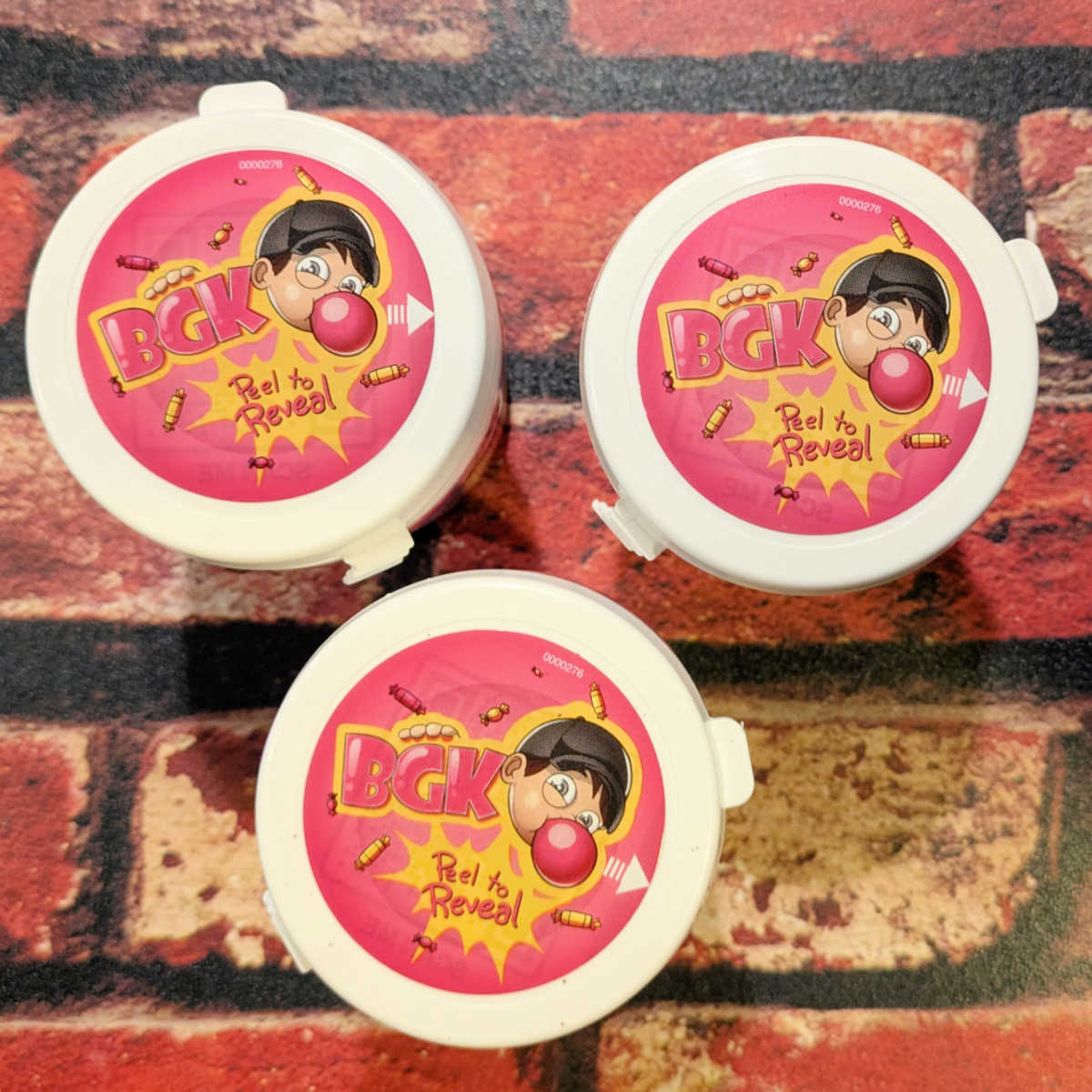 3 bubble gum tubs