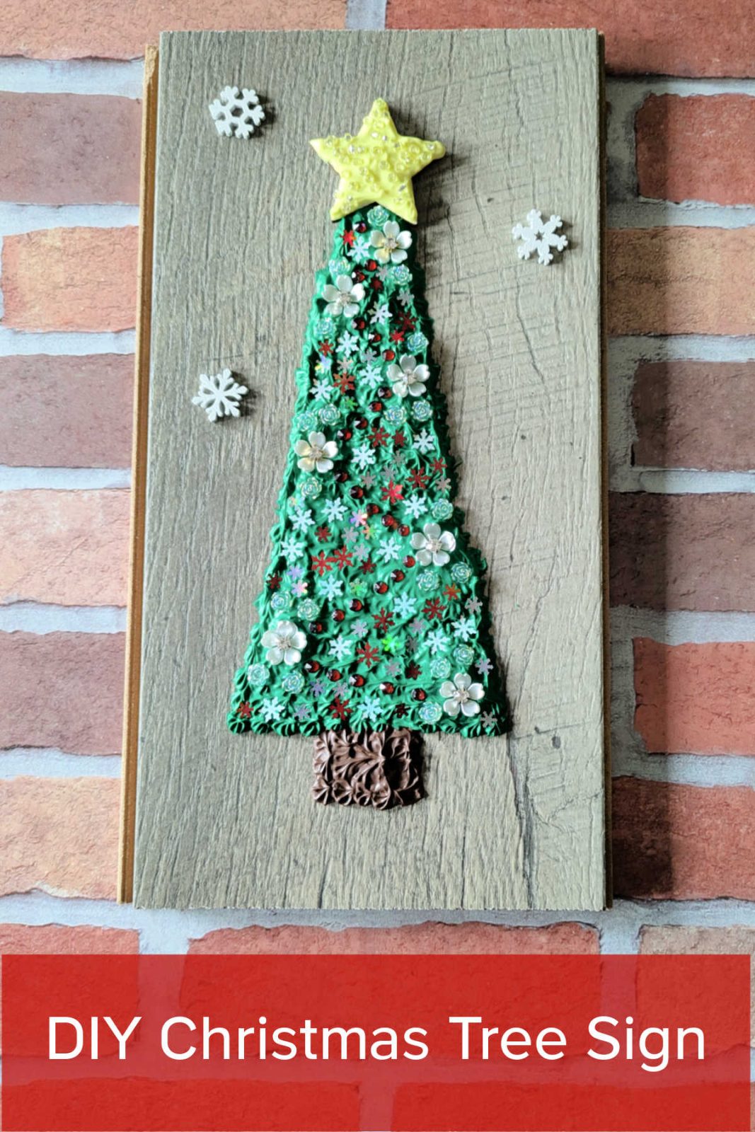 Add a touch of winter magic to your home with this DIY Christmas Tree Sign Craft! This easy and fun craft uses whipped cream glue, wood, and festive decorations to create unique and beautiful holiday decor. 