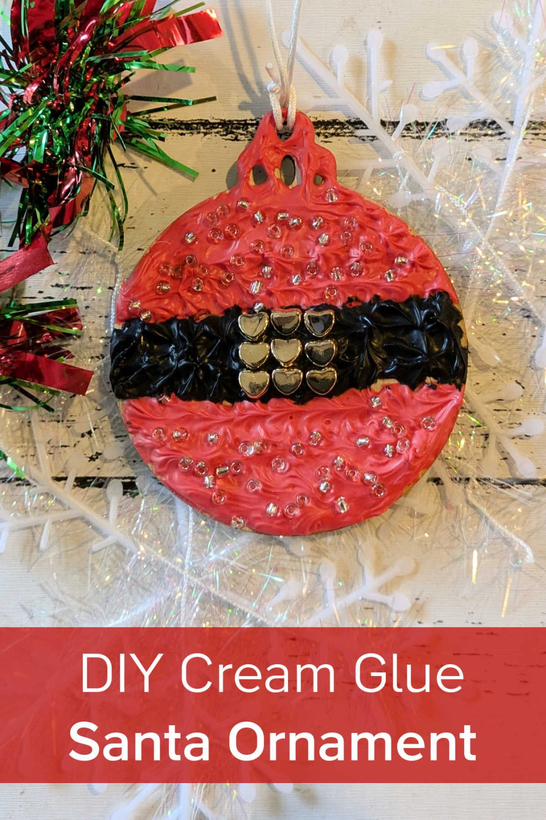 Craft this easy and adorable DIY cream glue Santa ornament and have some festive fun. Let's create whimsical Christmas decor whipped cream glue!