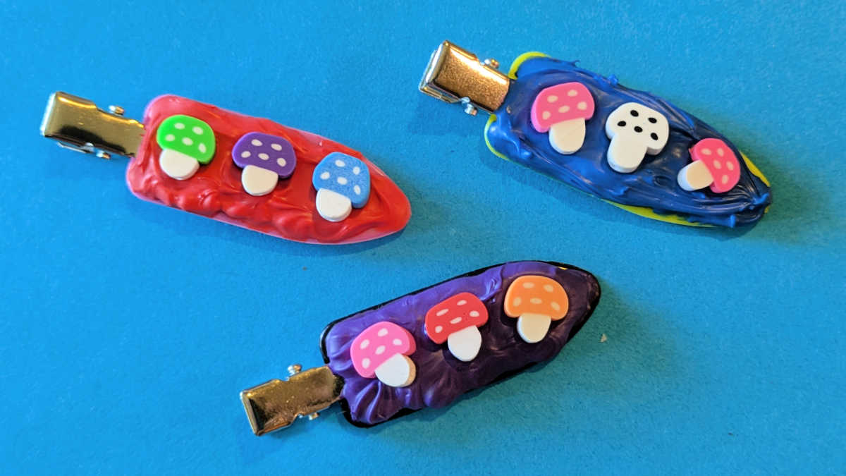 cream glue mushroom hair clips craft