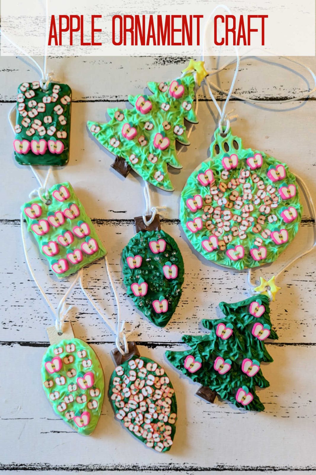 Add a touch of autumn charm to your holiday decor with this DIY Apple Christmas Ornament! The easy craft uses cream glue, apple decorations, and your creativity to create a unique and festive ornament. This is a perfect little gift for teachers, friends, and family.