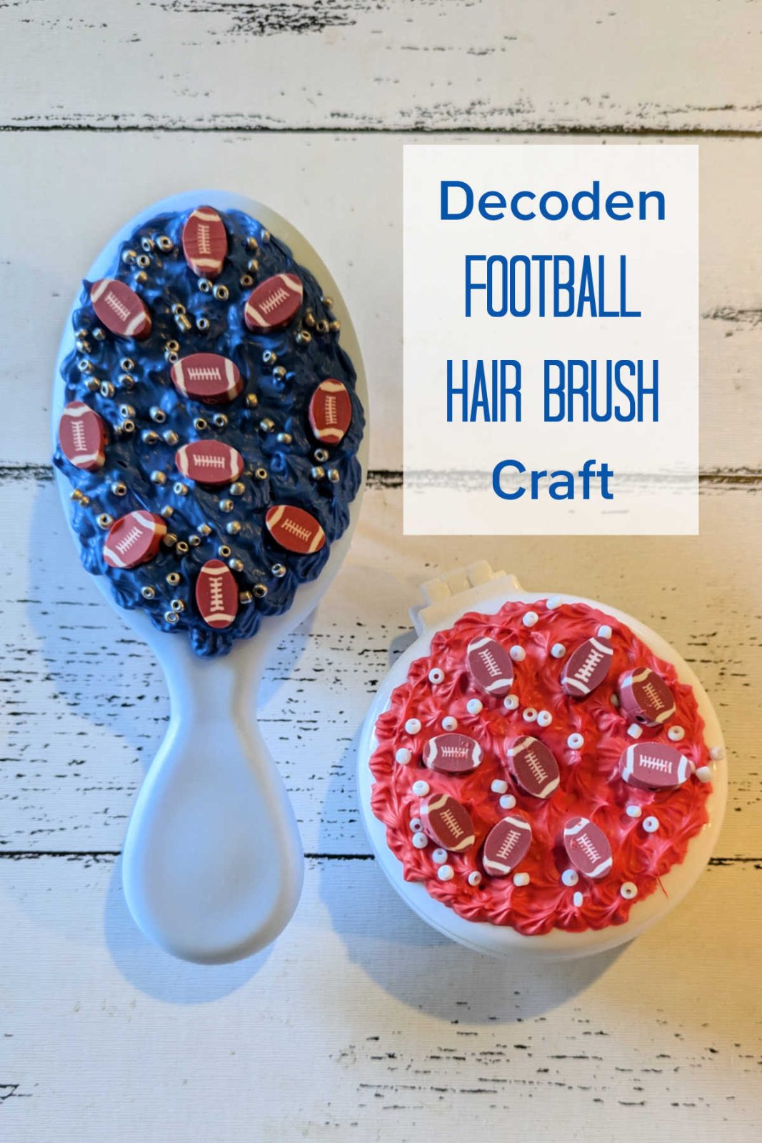 Create a game-day glam football hair brush with this easy DIY project! Use whipped cream glue and football-themed decorations to personalize your hairbrush. It's fun for any football fan!