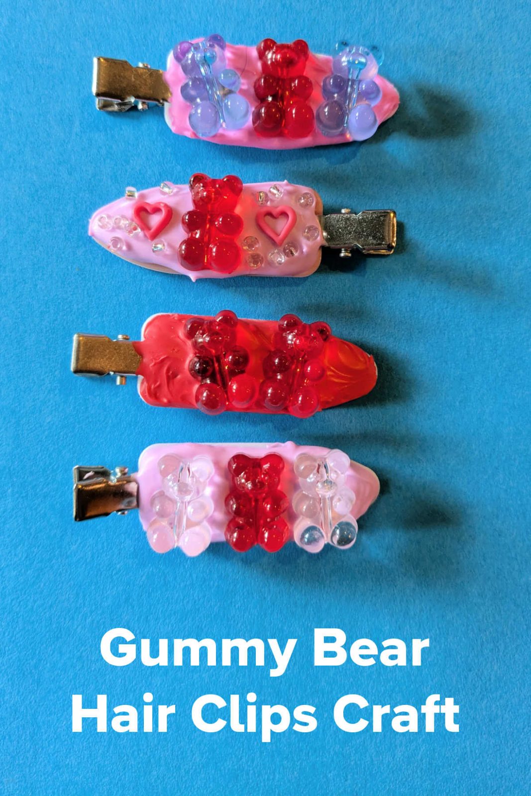 DIY Gummy Bear Hair Clips will add a touch of sugary sweetness to your hairstyle! This easy and fun craft uses whipped cream glue and cute gummy bear embellishments. These unique and playful hair accessories are fun for kids and adults.