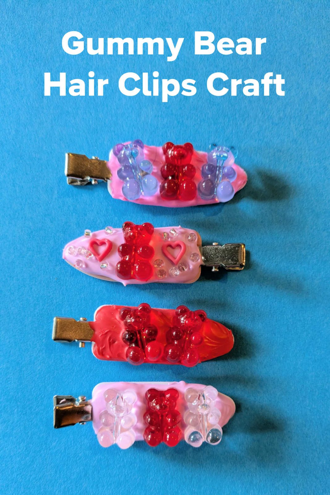 DIY Gummy Bear Hair Clips will add a touch of sugary sweetness to your hairstyle! This easy and fun craft uses whipped cream glue and cute gummy bear embellishments. These unique and playful hair accessories are fun for kids and adults.