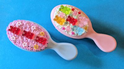 whipped cream glue gummy bear hair brush craft