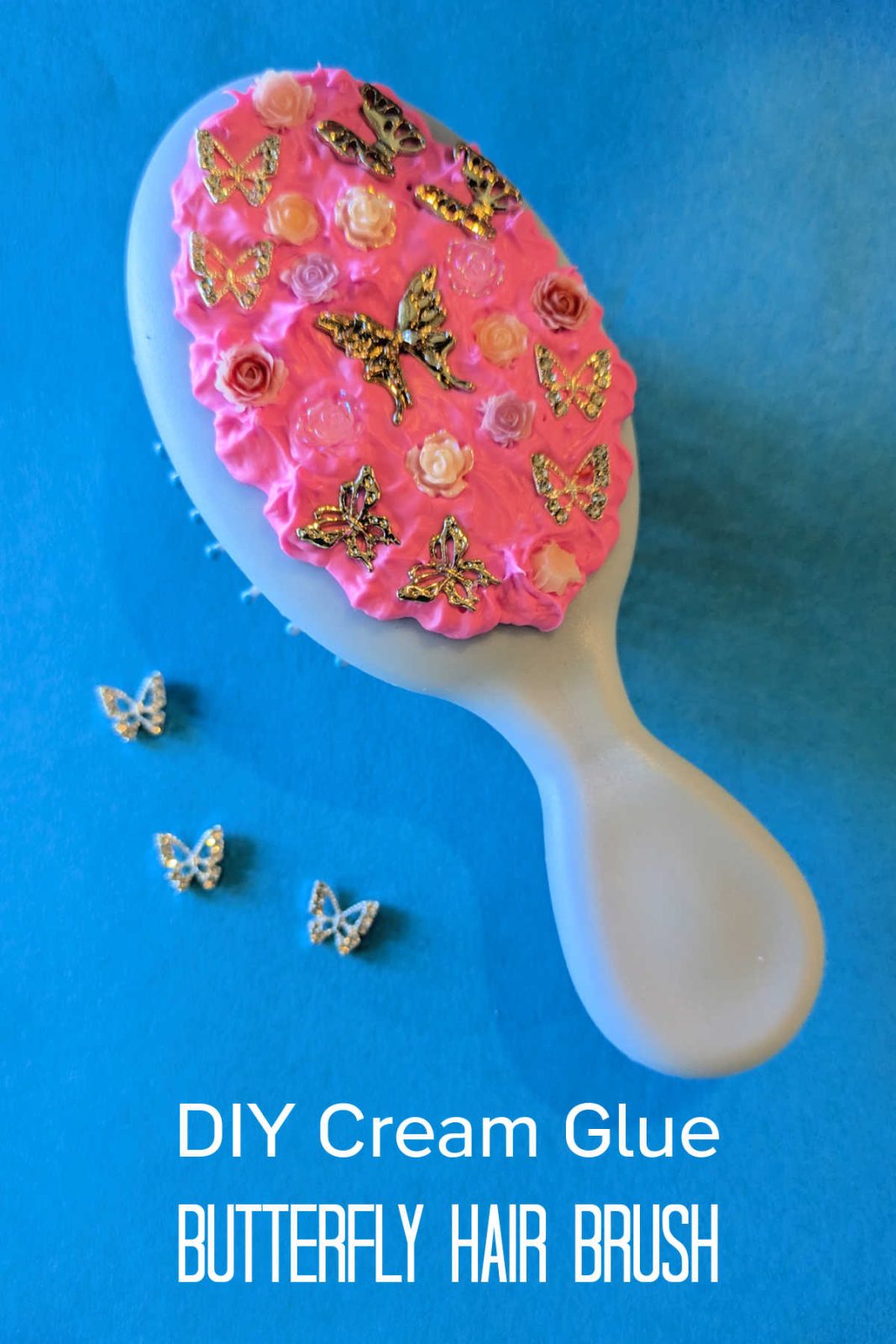 Bring the beauty of the butterfly garden to your everyday routine with this DIY Cream Glue Butterfly Hair Brush! This simple and delightful craft uses whipped cream glue and charming butterfly accents to transform an ordinary hair brush into a unique and eye-catching accessory.