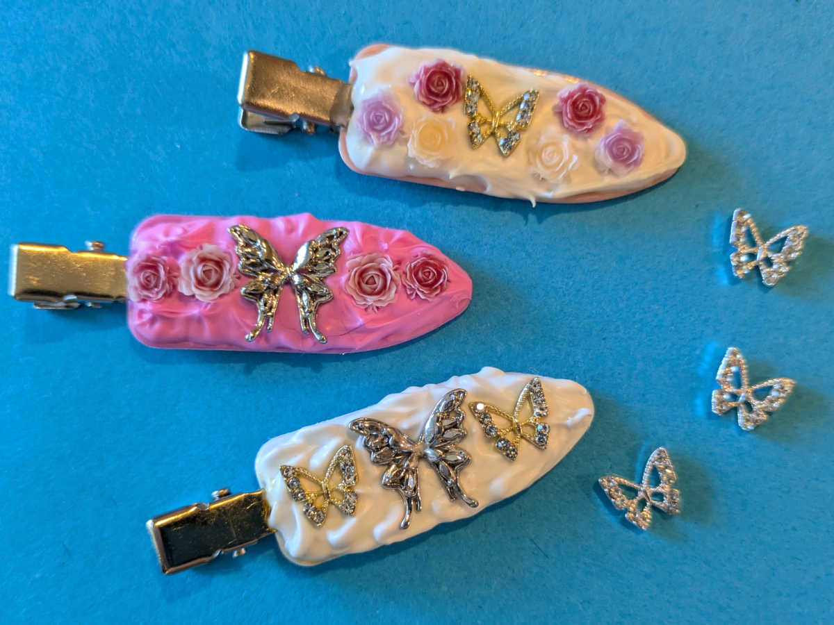 diy cream glue butterfly hair clips