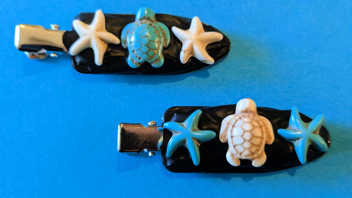 two sea turtle hair clips