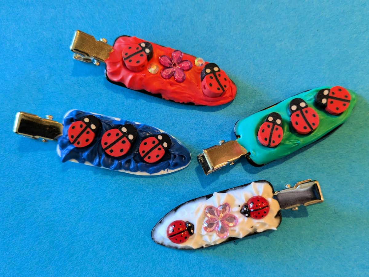 decoden cream glue ladybug hair clips craft