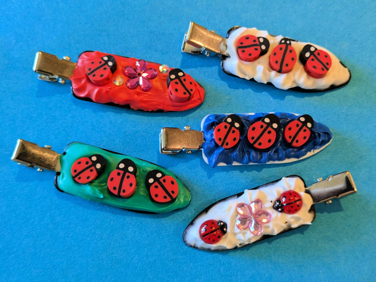 diy cream glue ladybug hair clips