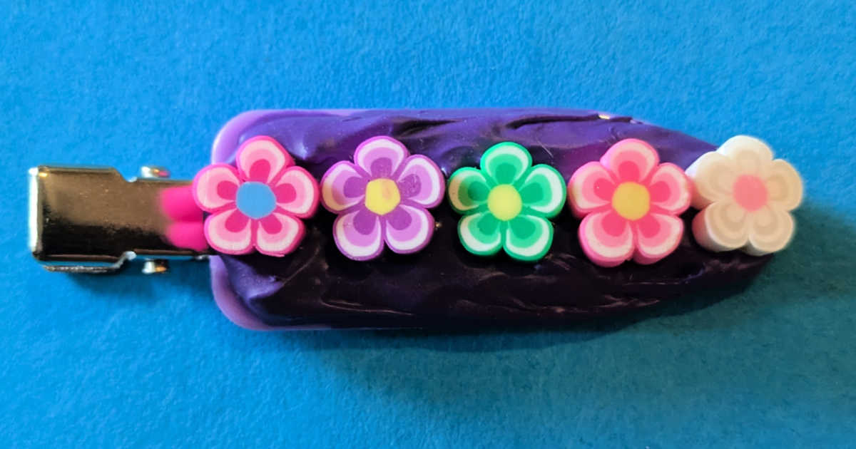 purple cream glue flower hair clip craft
