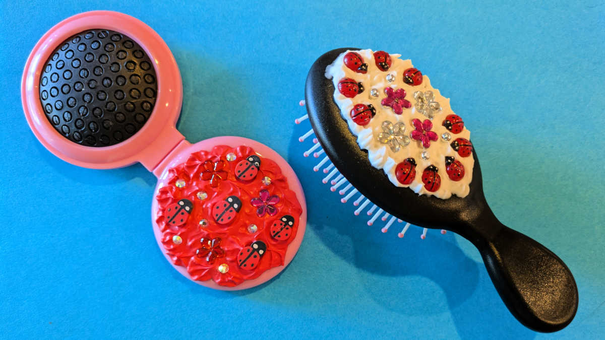 whipped cream glue diy ladybug hair brush craft