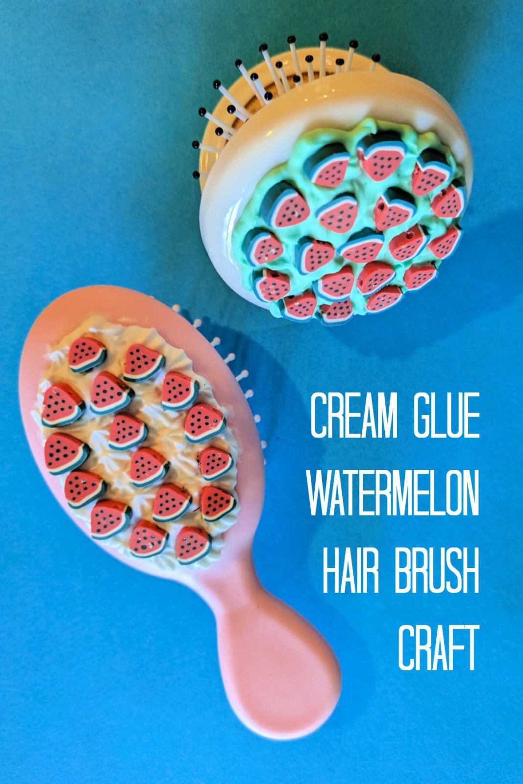 Refresh your hair routine with this DIY Watermelon Hair Brush! This easy and fun craft uses whipped cream glue and adorable watermelon embellishments to create a unique and fruity hair brush.