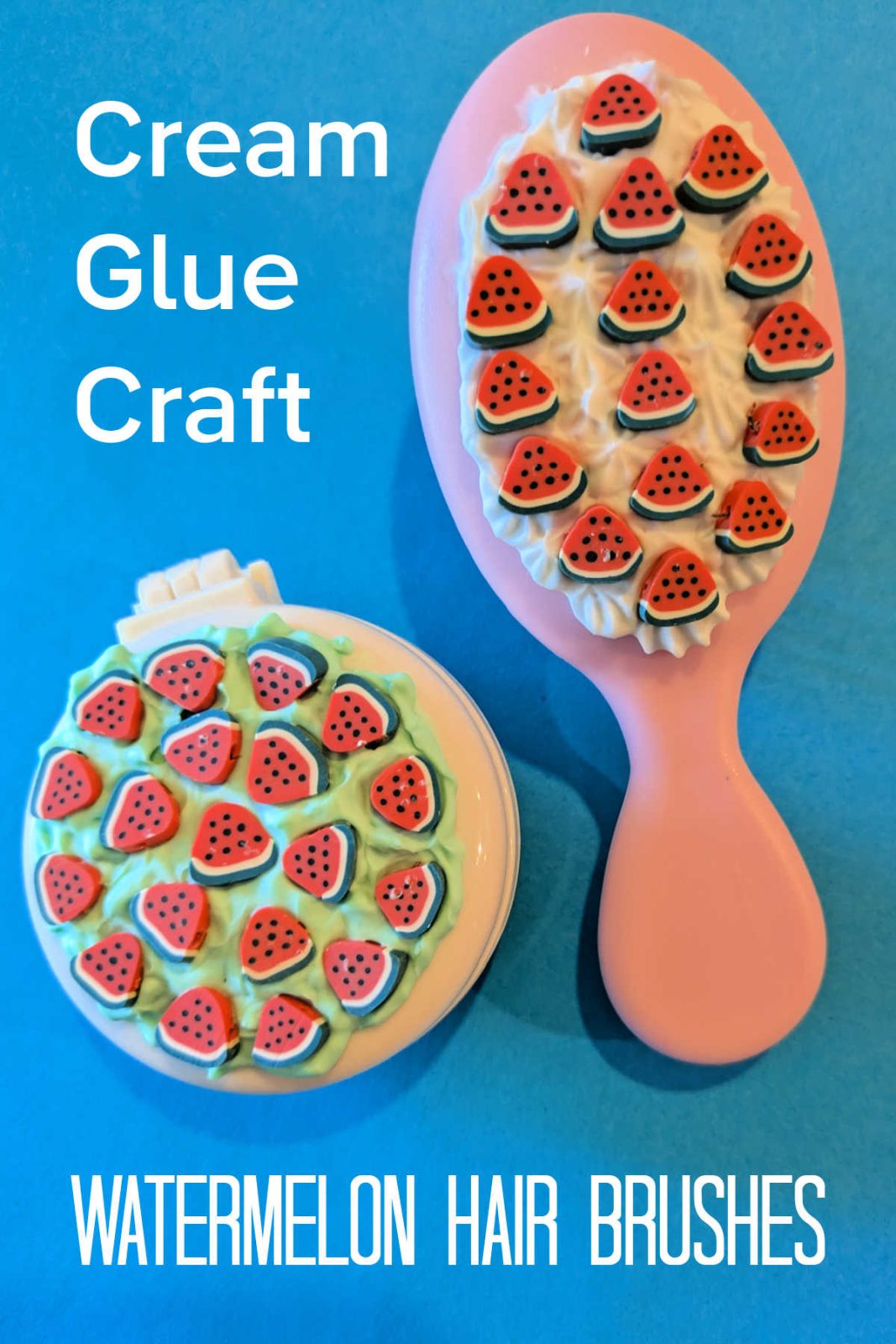Refresh your hair routine with this DIY Watermelon Hair Brush! This easy and fun craft uses whipped cream glue and adorable watermelon embellishments to create a unique and fruity hair brush.