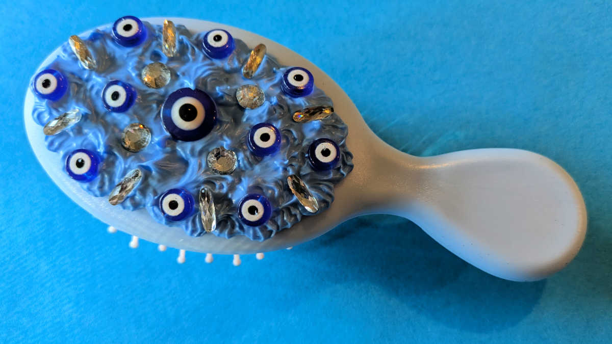 whipped cream glue evil eye hair brush craft