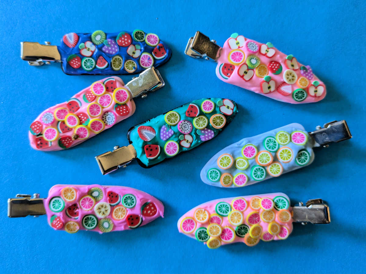 assorted cream glue diy fruit hair clips