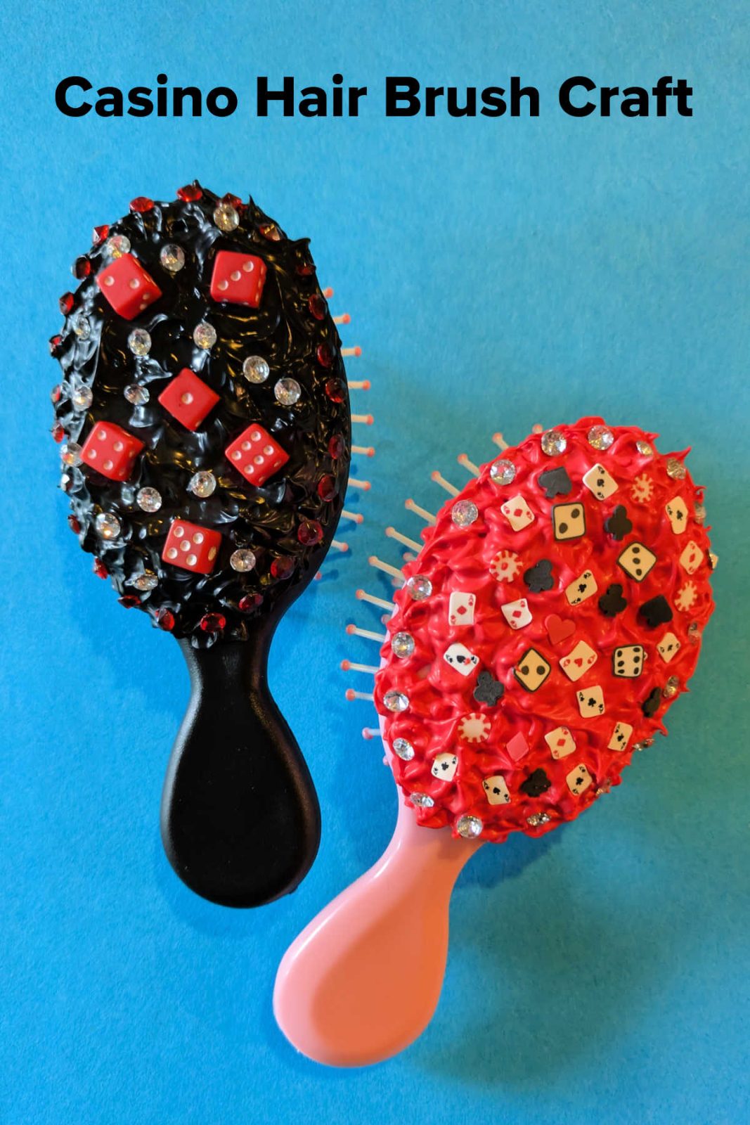 Craft your own dazzling DIY Casino Hair Brush with cream glue and fun Vegas-themed embellishments! Add high-roller luck to your daily routine or a special casino night.
