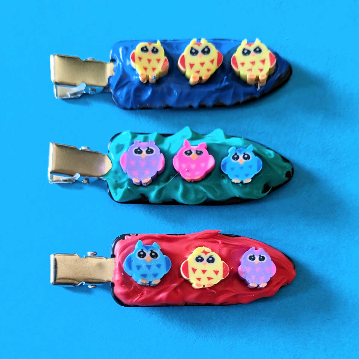 decoden cream glue owl hair clips craft