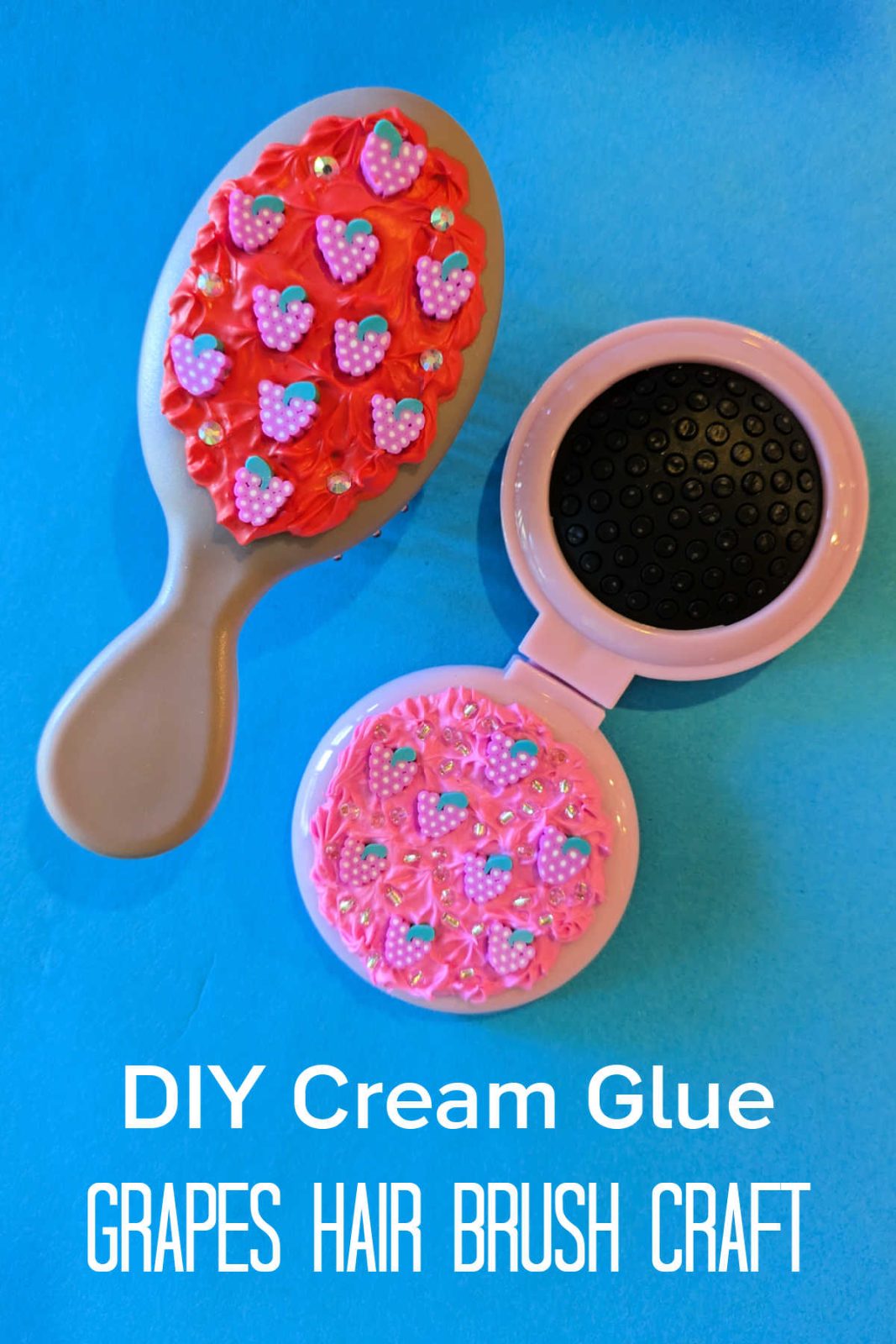 Get ready to add a pop of purple (or green!) to your hair routine with this DIY Cream Glue Grapes Hair Brush! This easy and fun craft uses vibrant cream glue and adorable grape embellishments to create a unique and fruity hair accessory. This craft is fun for kids, grape lovers, and even adults who appreciate whimsical wine-inspired style!