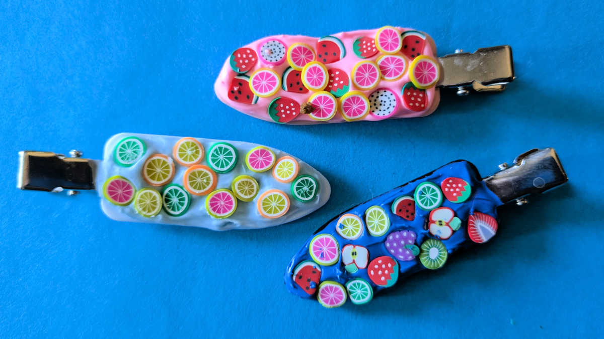 fruit themed cream glue hair clips