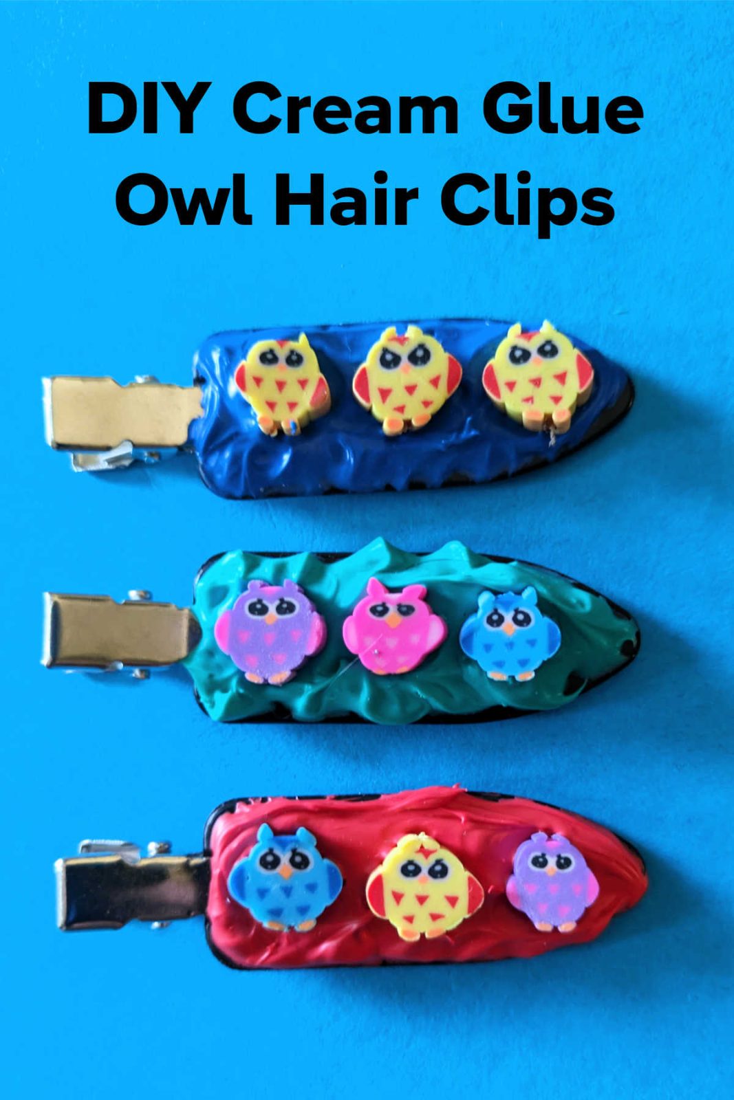 Craft adorable owl hair clips with this easy DIY! Use vibrant cream glue and charming owl-themed embellishments for unique and wise hair accessories perfect for owl enthusiasts.