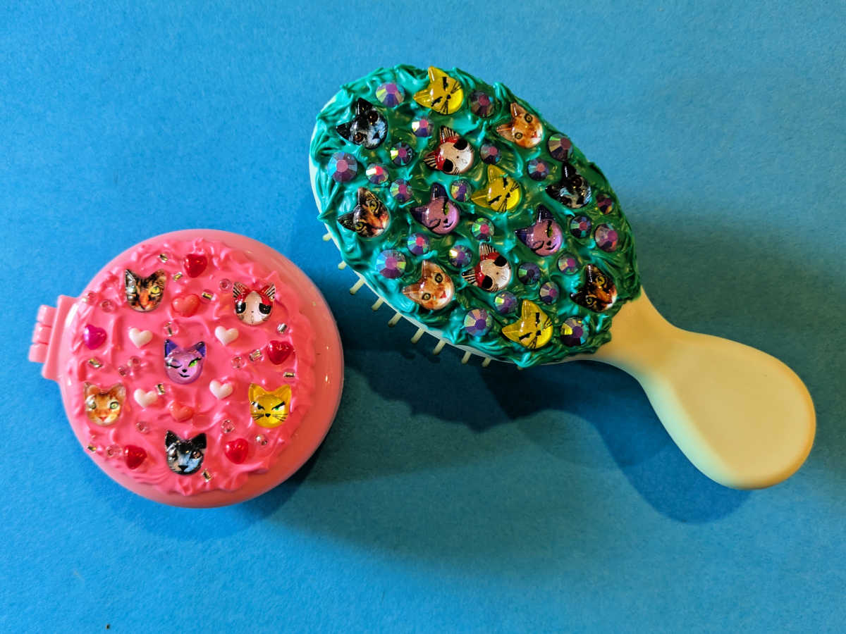 cat-themed hair brush craft