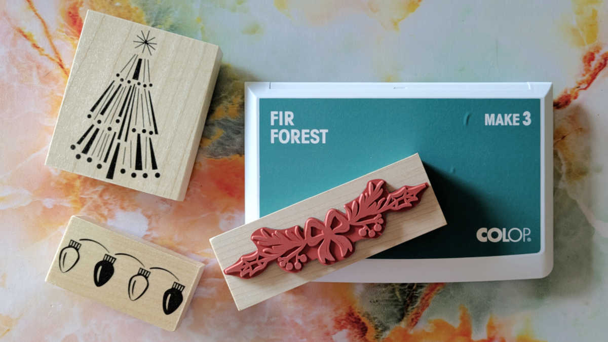 fir forest stamp ink pad and holiday stamps