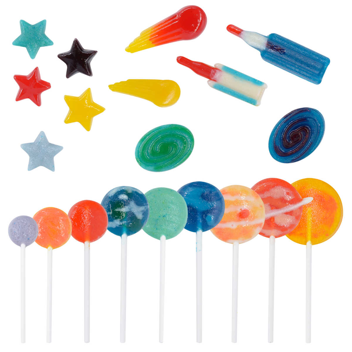 space themed gummies and gummy pops
