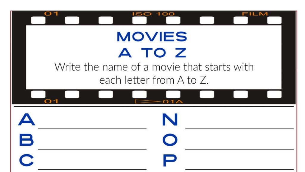 Lights, Camera, Alphabet with The Movie Activity Page Challenge - Mama ...