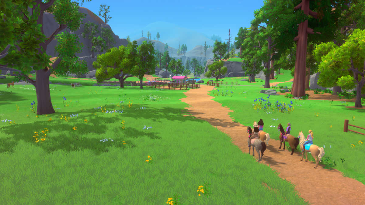 barbie and friends riding horses in video game