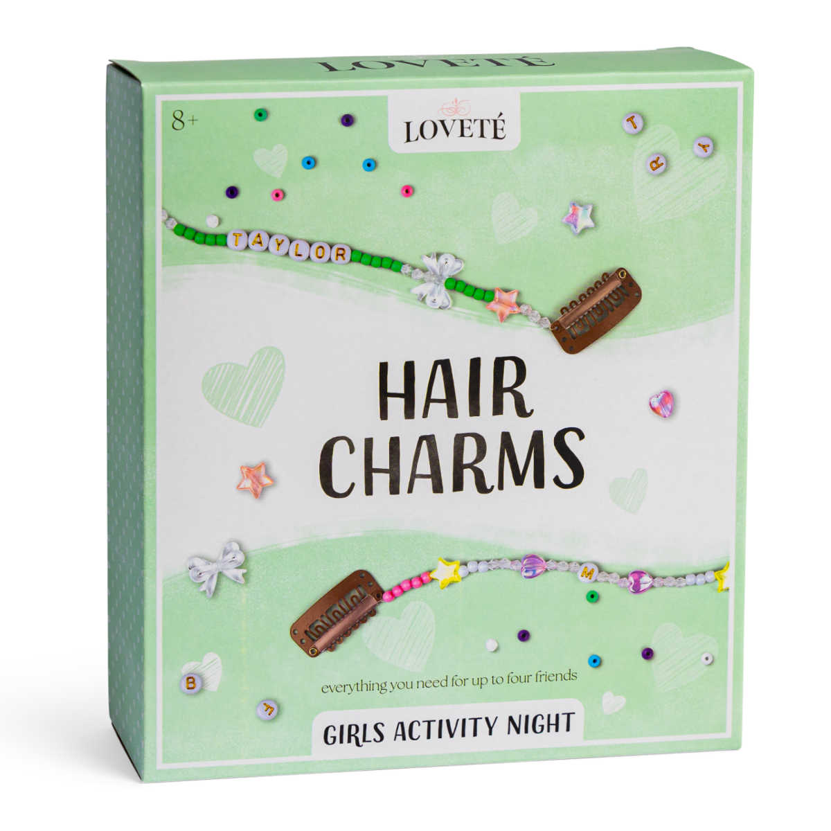 The Lovete Hair Charm Kit is a fun, easy, and crafty activity. It's a great party activity with enough supplies for four girls to make their own stylish hair embellishments.