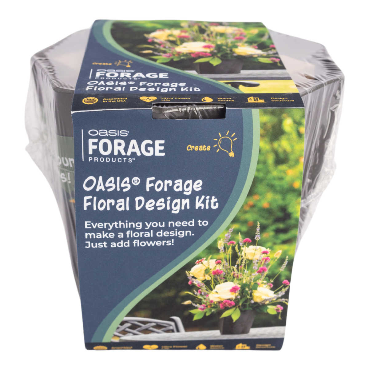 The OASIS Forage Floral Arrangement Kit is a very fun gift that makes creating a beautiful arrangement easy! Just forage for flowers and leaves, and this kit provides the pot, foam, fuel, and instructions.