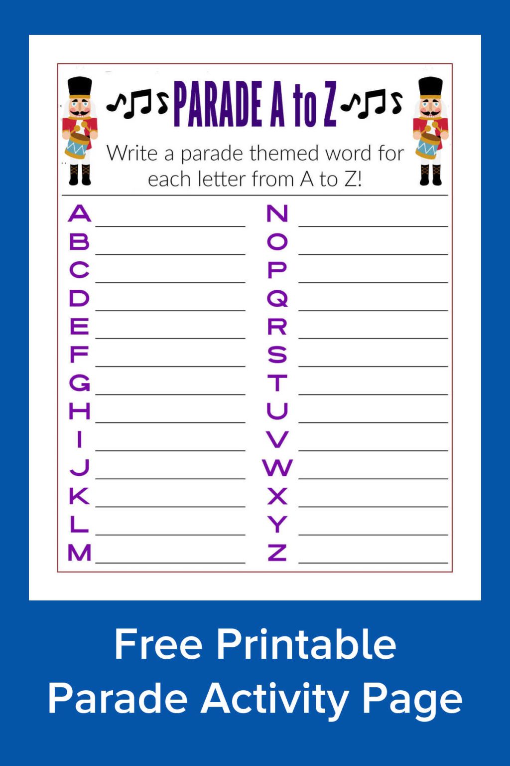 Free Printable Parade A to Z Word Activity Page 🎉🎺 - Mama Likes This
