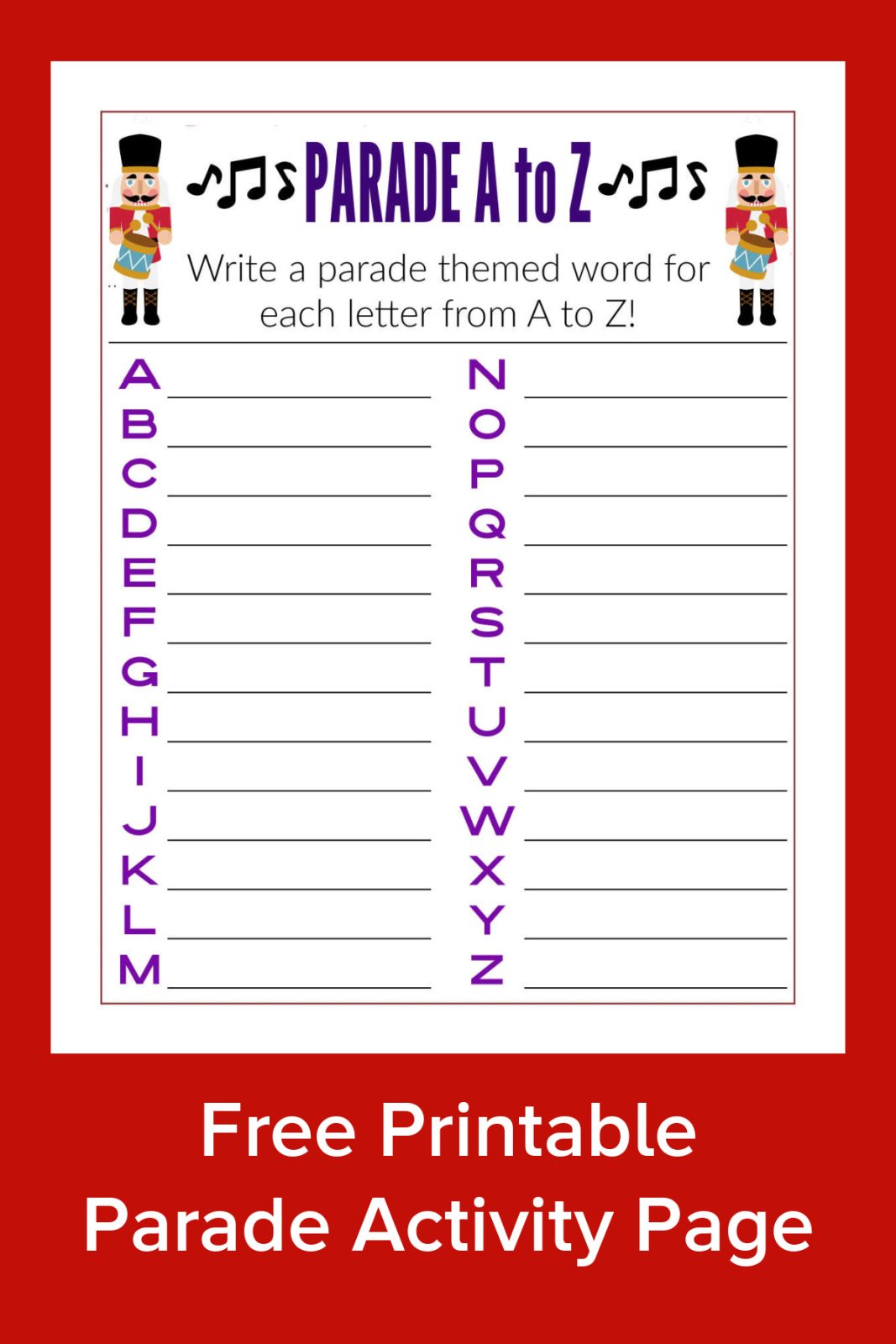 Get ready for the next big procession with this fun and engaging Free Printable Parade A to Z Word Activity Page! Whether your family enjoys watching the elaborate Rose Parade on television, catching a small local event, or celebrating a national holiday parade, this printable is the perfect way to capture the excitement.
