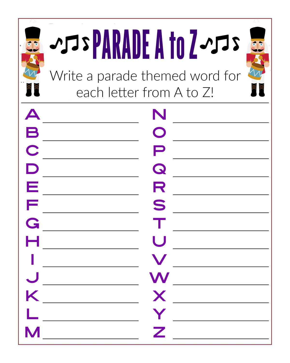 free printable parade word activity page