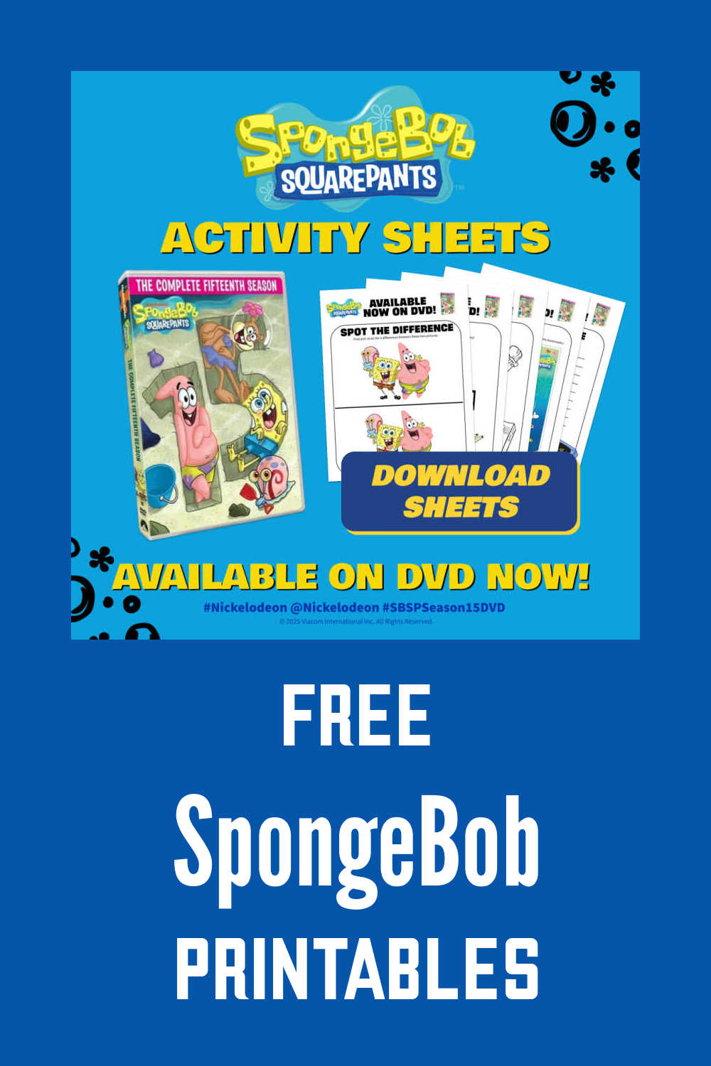 Grab these free SpongeBob SquarePants printables! 🍍 Dive into 5 fun activities: coloring, maze, word scramble, and bookmarks - perfect for Season 15 fans! 🎨