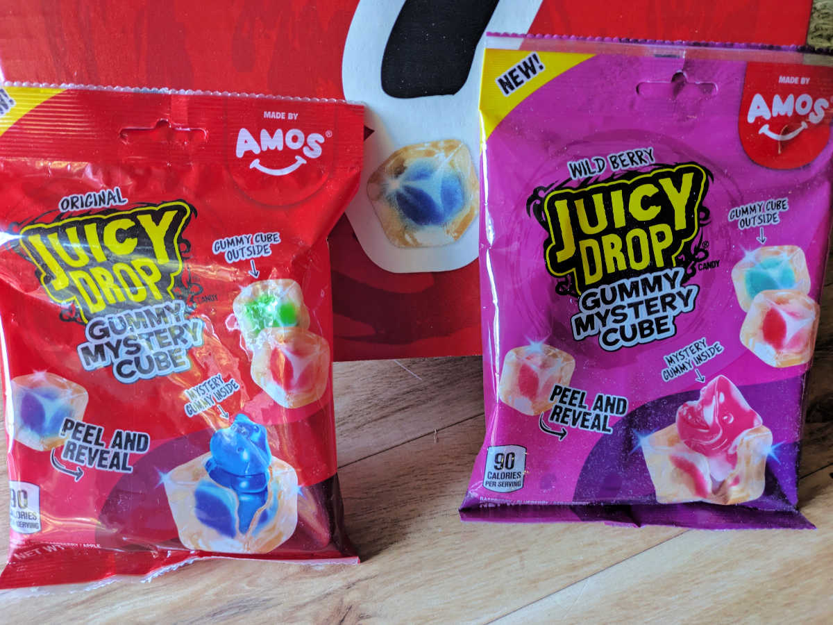 Juicy Drop Mystery Gummy Candy is cute and very fun! The outer layer is transparent, hiding a mystery gummy inside. They are fun for parties and a good stocking stuffer!