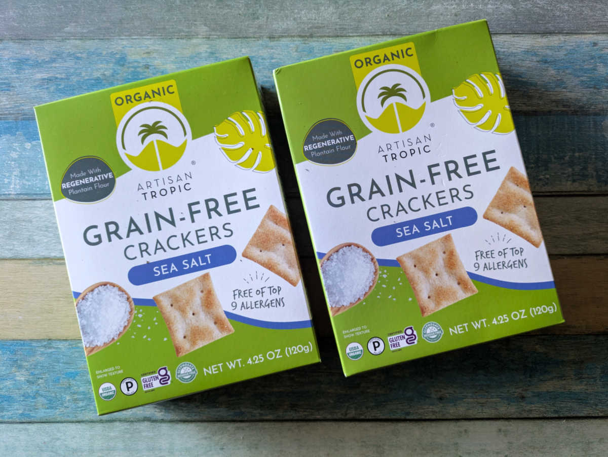 Artisan Tropic Crackers are delicious, crispy, and crunchy snacks made with plantain and cassava flour. They are USDA organic, vegan, paleo, and sturdy enough to hold cheese or other toppings while being free from top allergens!